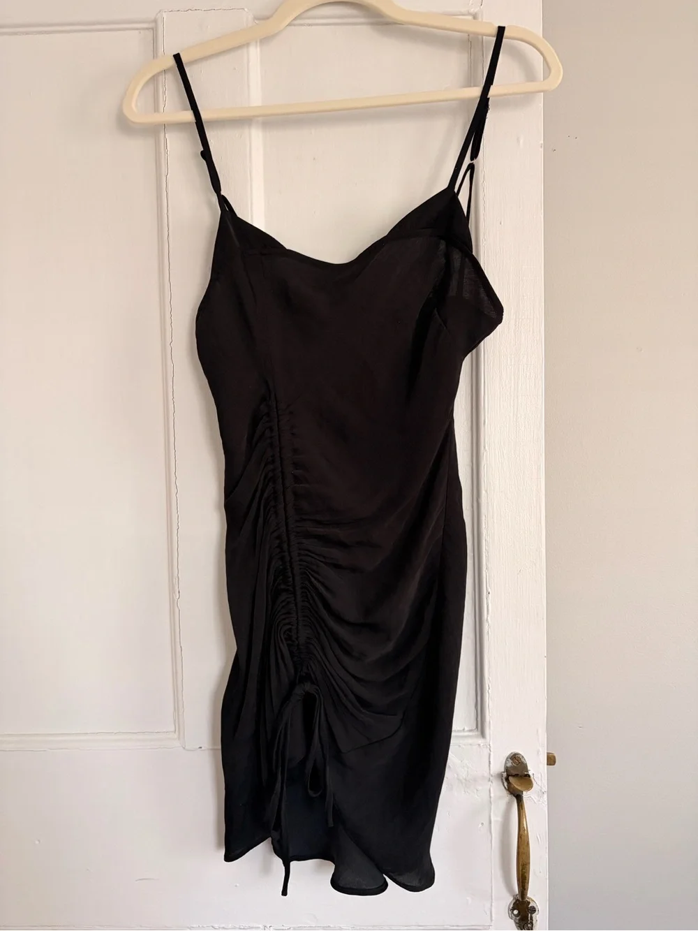 FREE PEOPLE Black Ruched Slip Dress